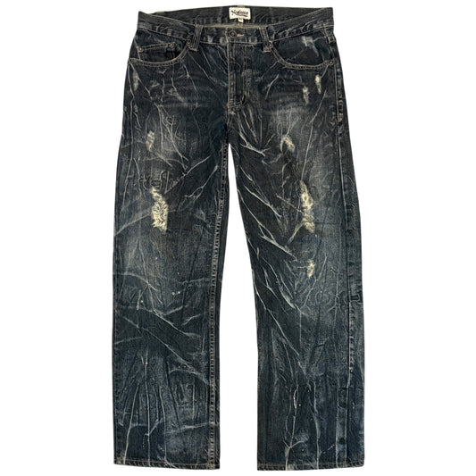 Nylaus distressed streaked wash denim jeans