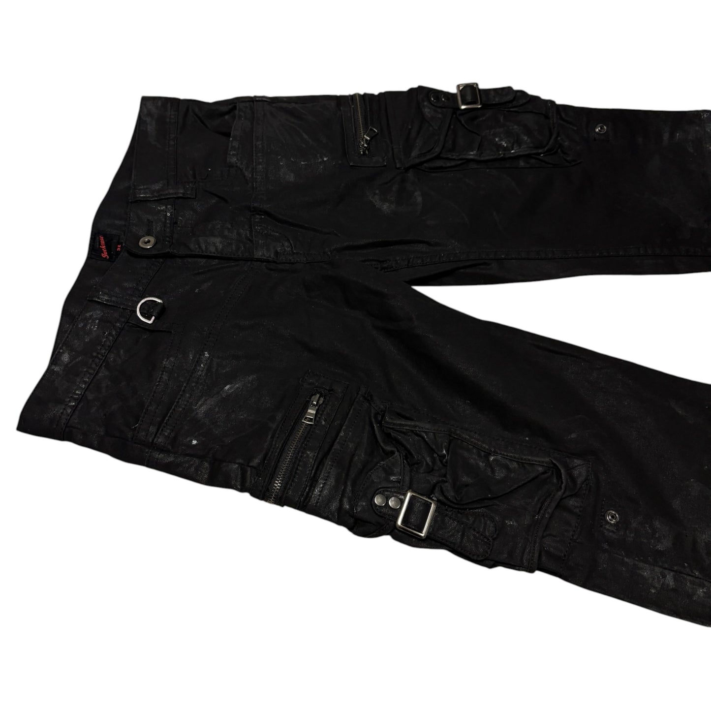 Jackrose waxed cargo light denim shorts w utility zips & buckles