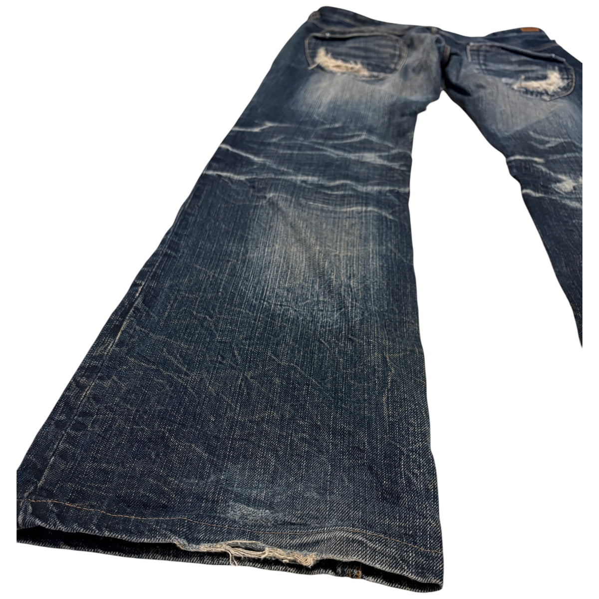 Nicole Club blue streaked whiskered bootcut denim neans
