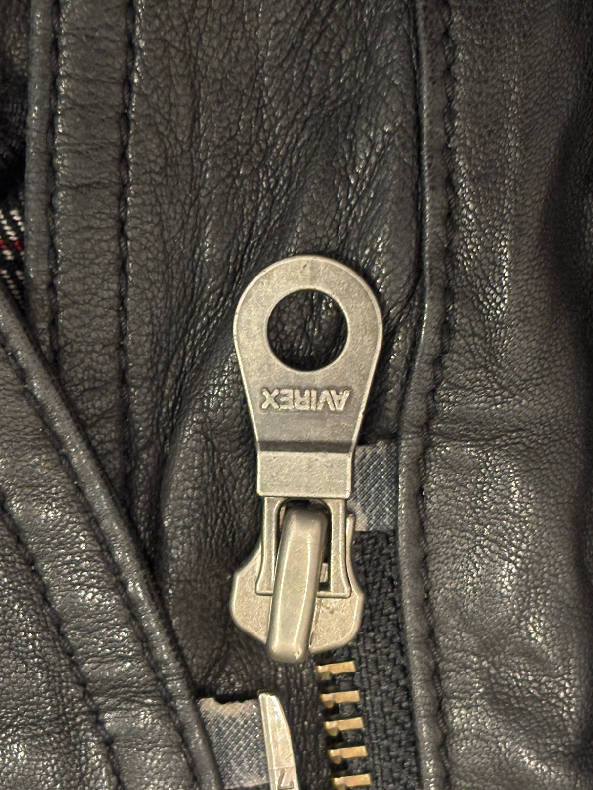 Japanese Avirex asymmetric lambskin leather multipocket jacket