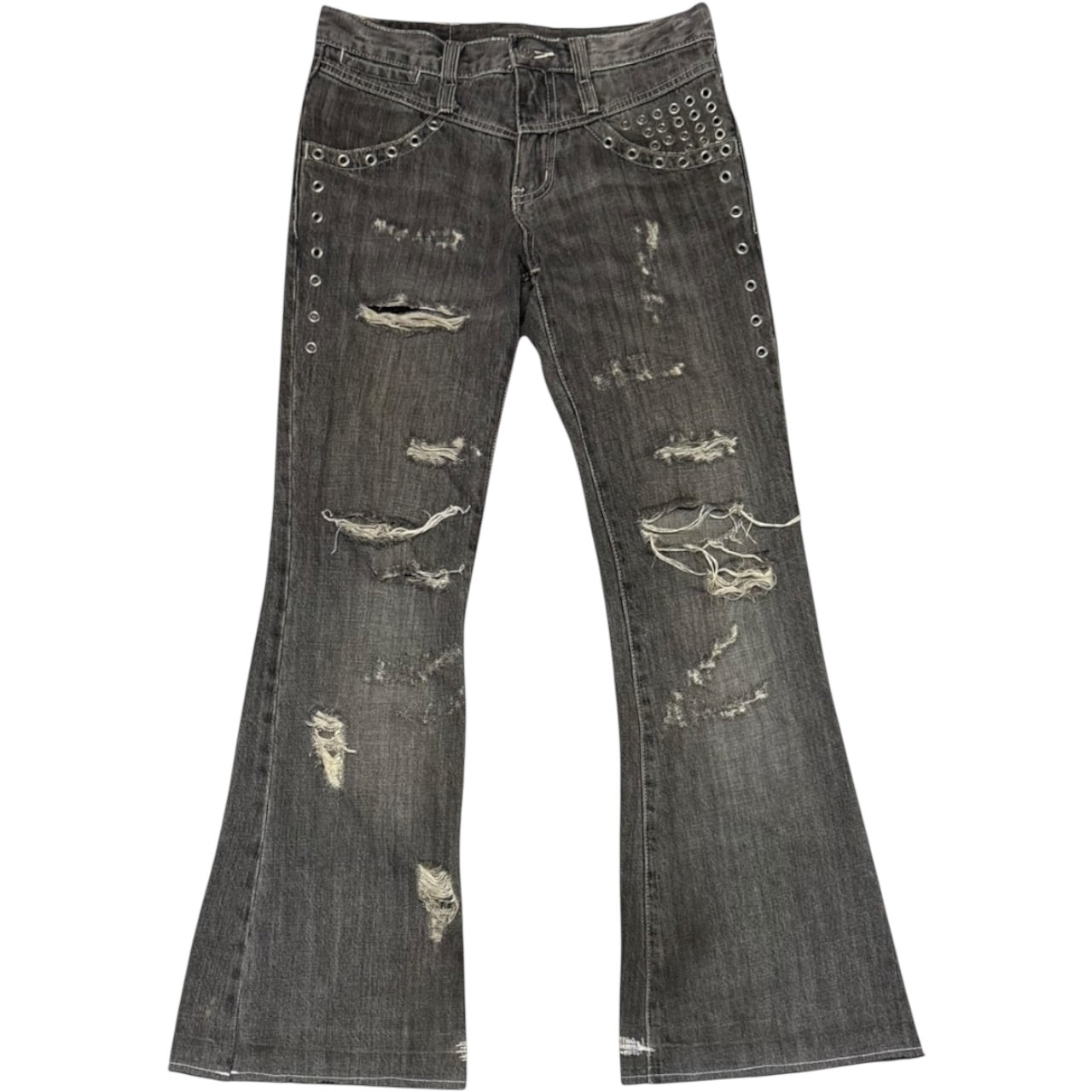 Tornado Mart distressed eyelet hole flare denim jeans