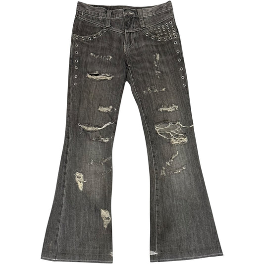 Tornado Mart distressed eyelet hole flare denim jeans