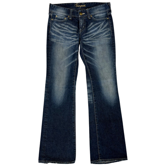 Japanese brand blue whiskered gradient wash bootcut denim jeans