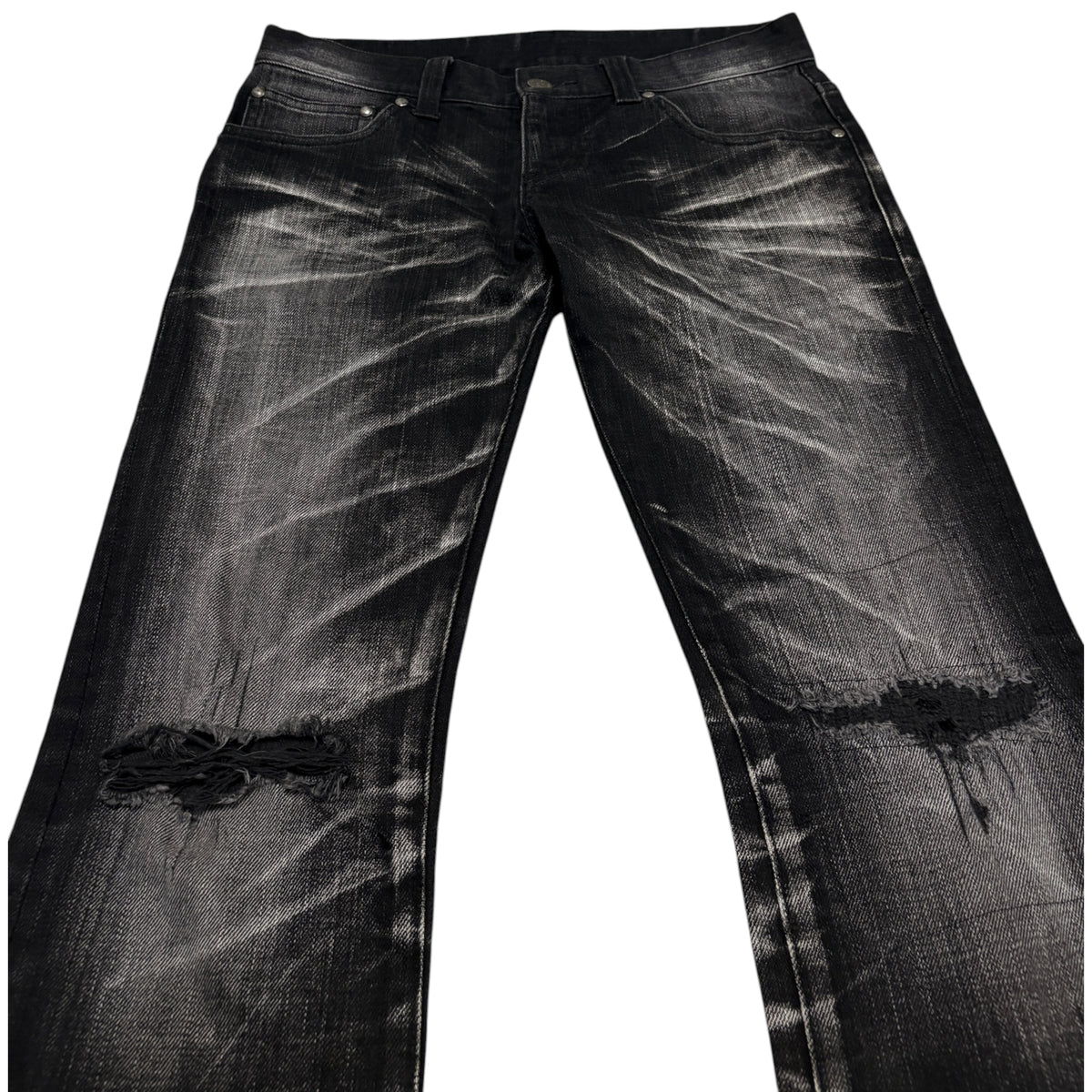 Tornado Mart black grey claw mark whiskered denim bootcut jeans