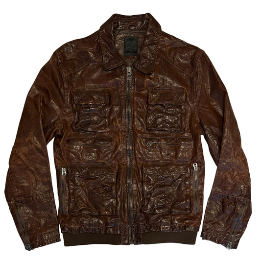 Japanese brand brown multipocket sheep leather jacket