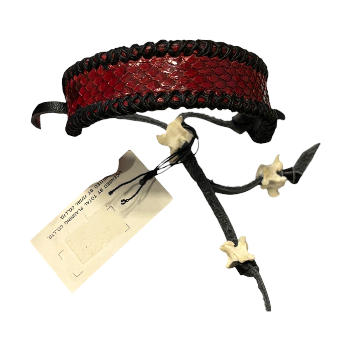 Japanese brand red dyed python leather bracelet w/ animal bone fastener