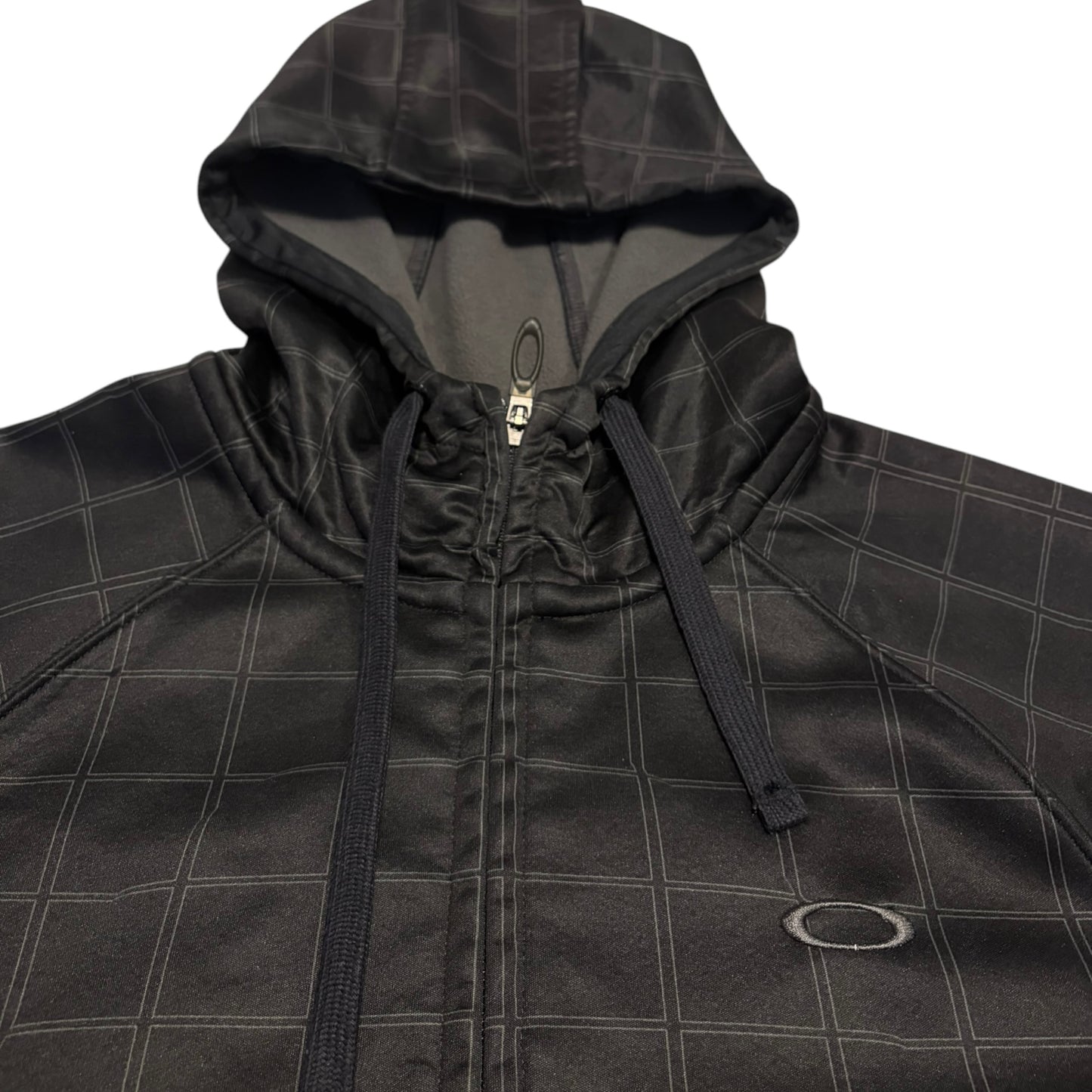 Oakley black check pattern technical windbreaker fleece jacket with hood
