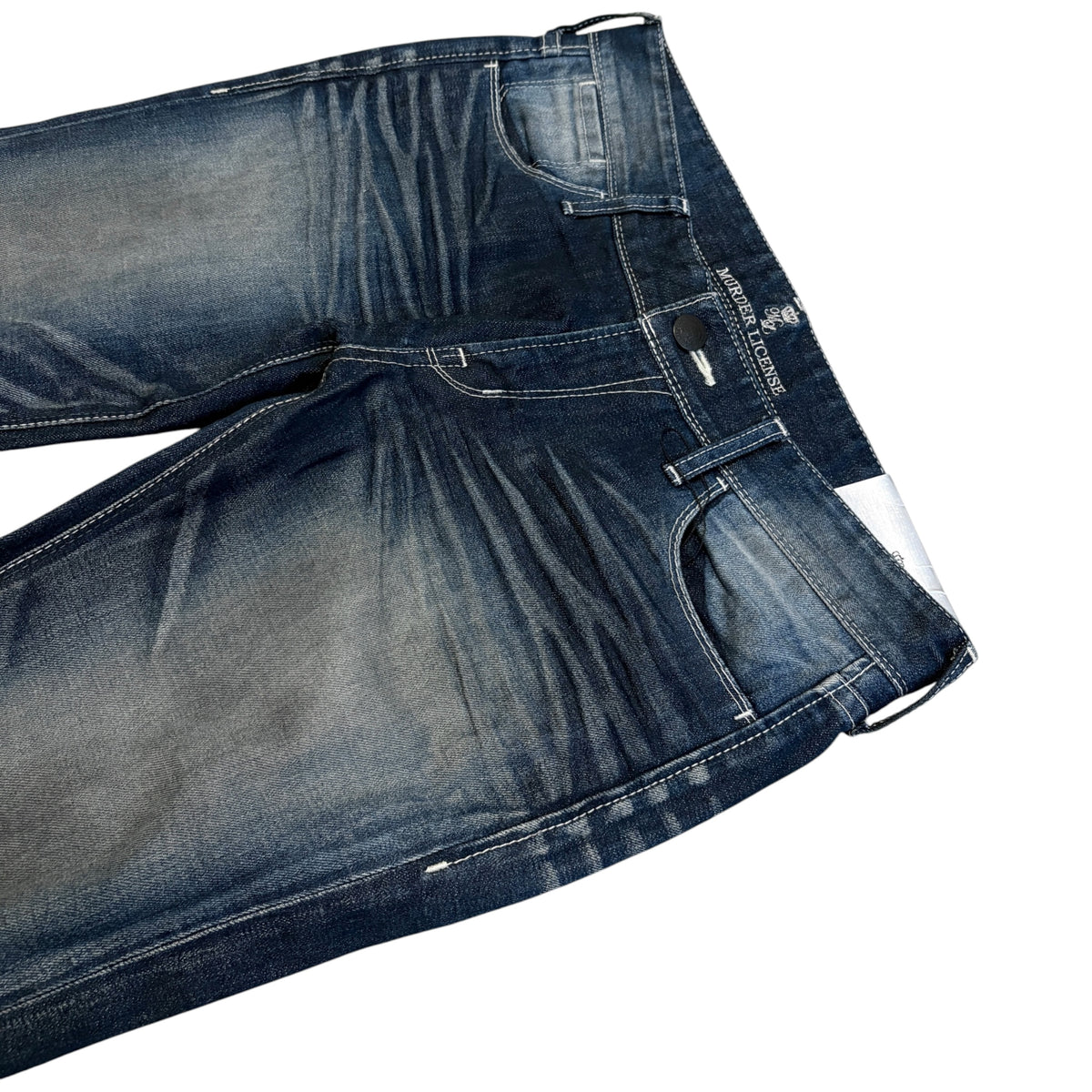 Japanese brand blue fade wash whiskered denim jeans