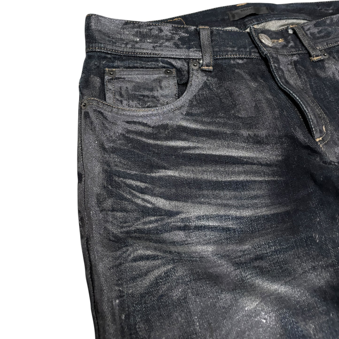 Midas waxed & painted blue grey bootcut denim  jeans