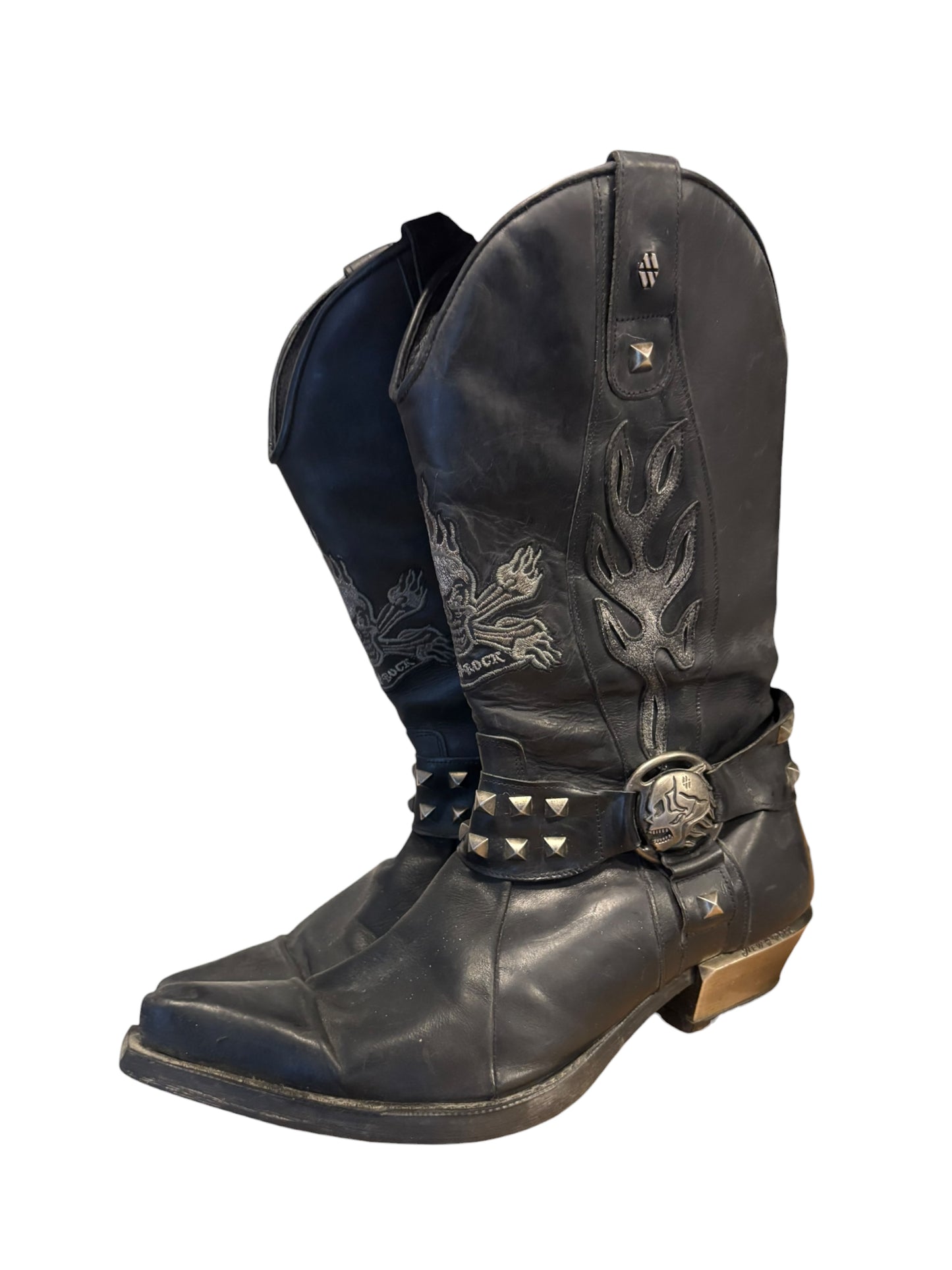 New Rock pyramid studded western boots w steel heel and side zipper