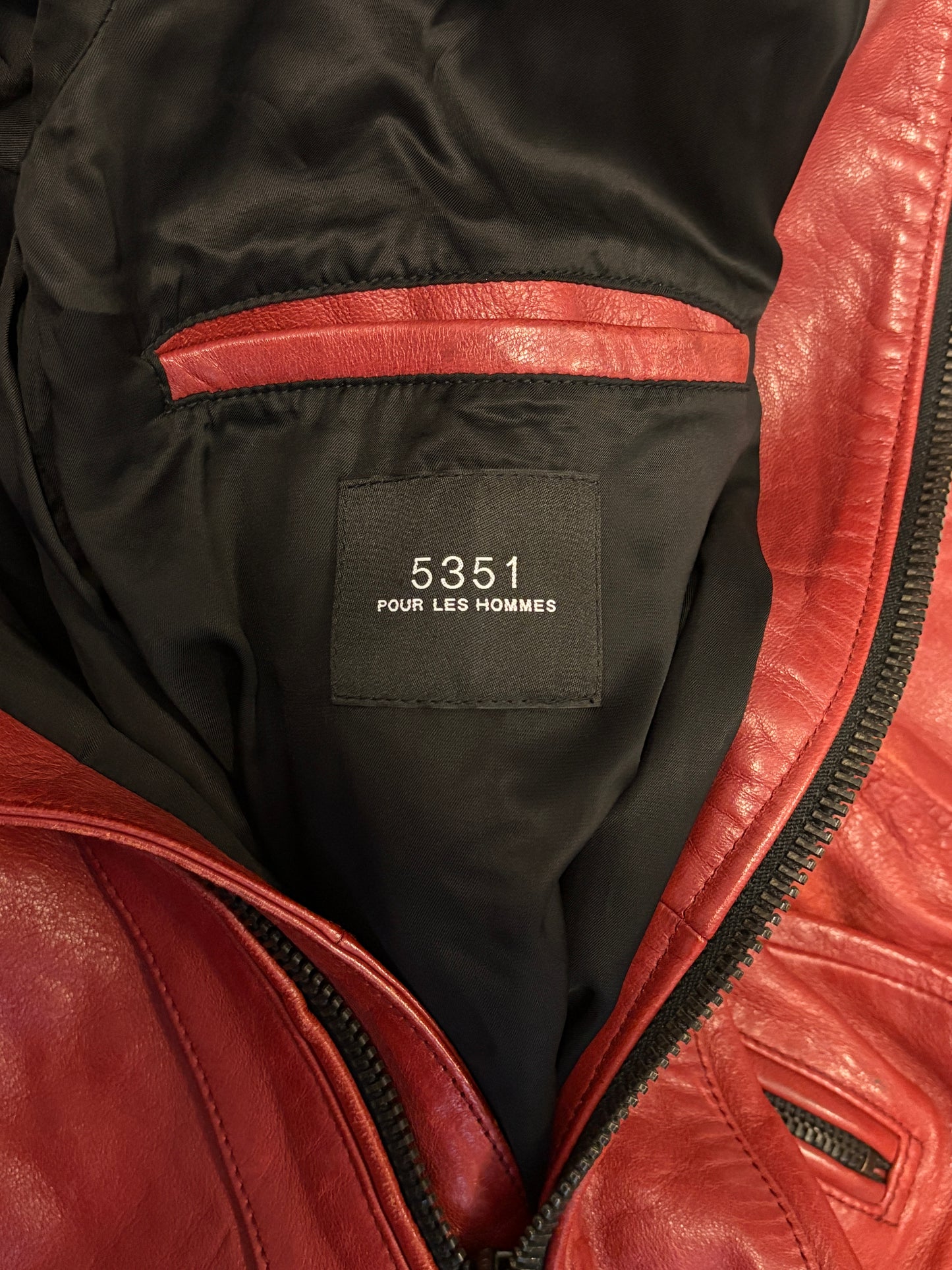 5351 Pour Les Hommes asymmetric red lambskin leather jacket