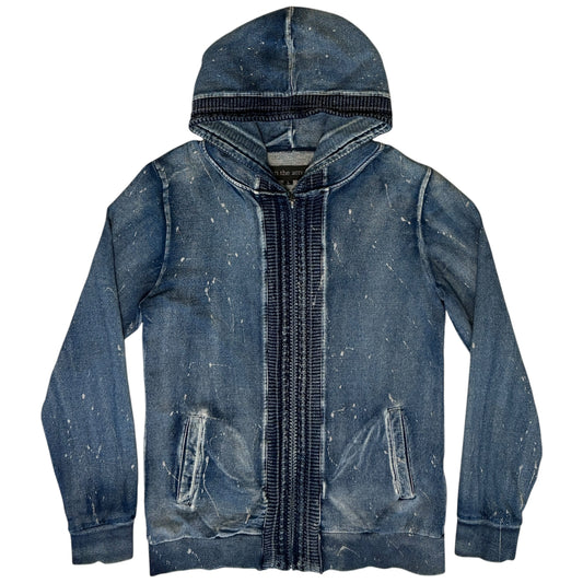 In The Attic blue tribal embroidery distressed zip hoodie