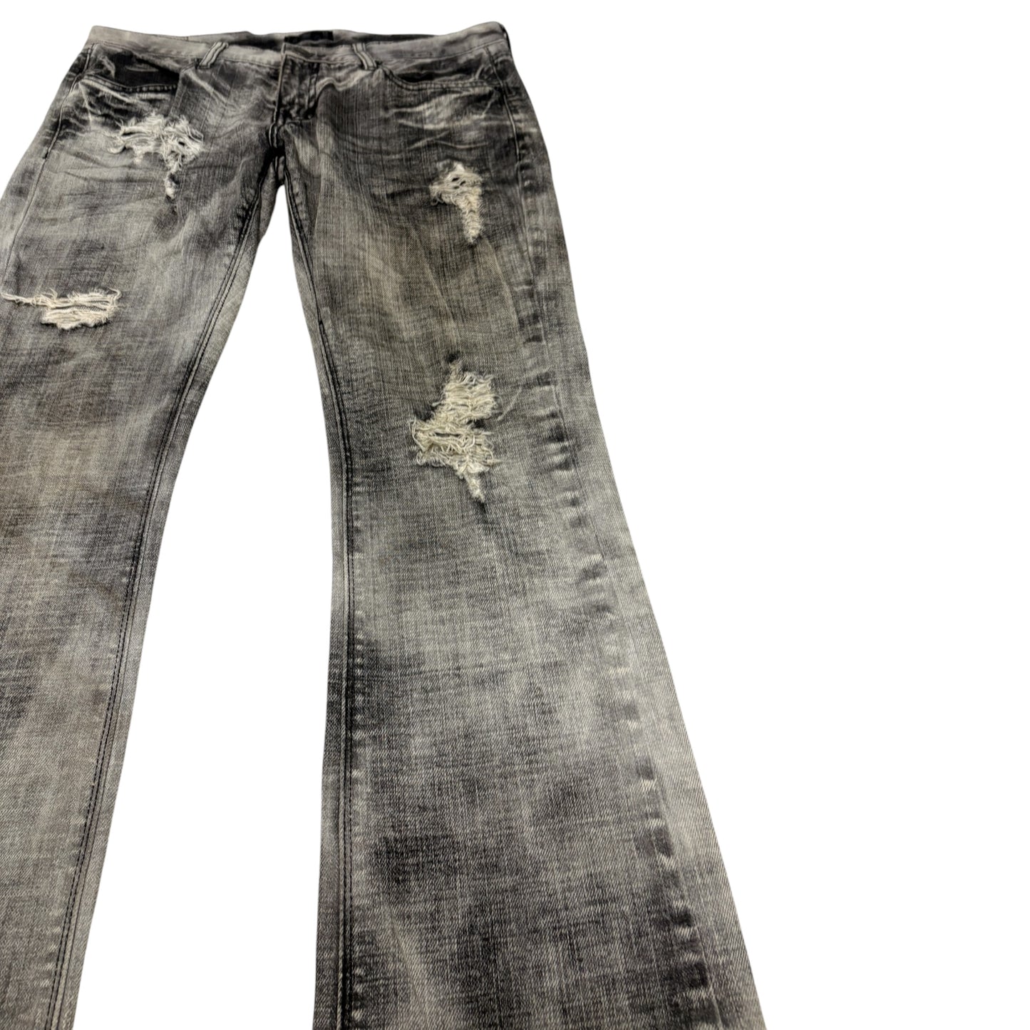 Black Baccara distressed grey face wash bootcut jeans
