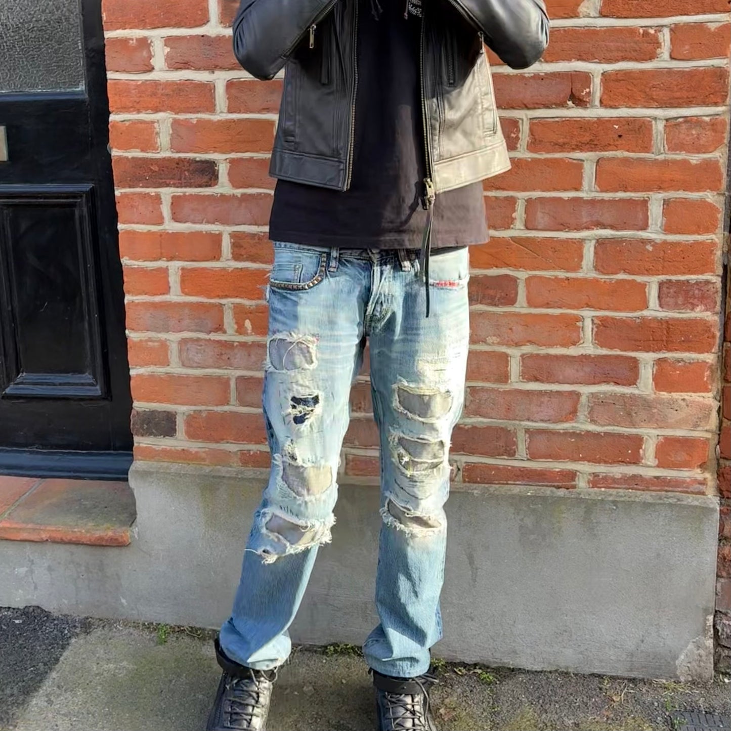 Hysteric Glamour distressed blue studded pocket denim jeans