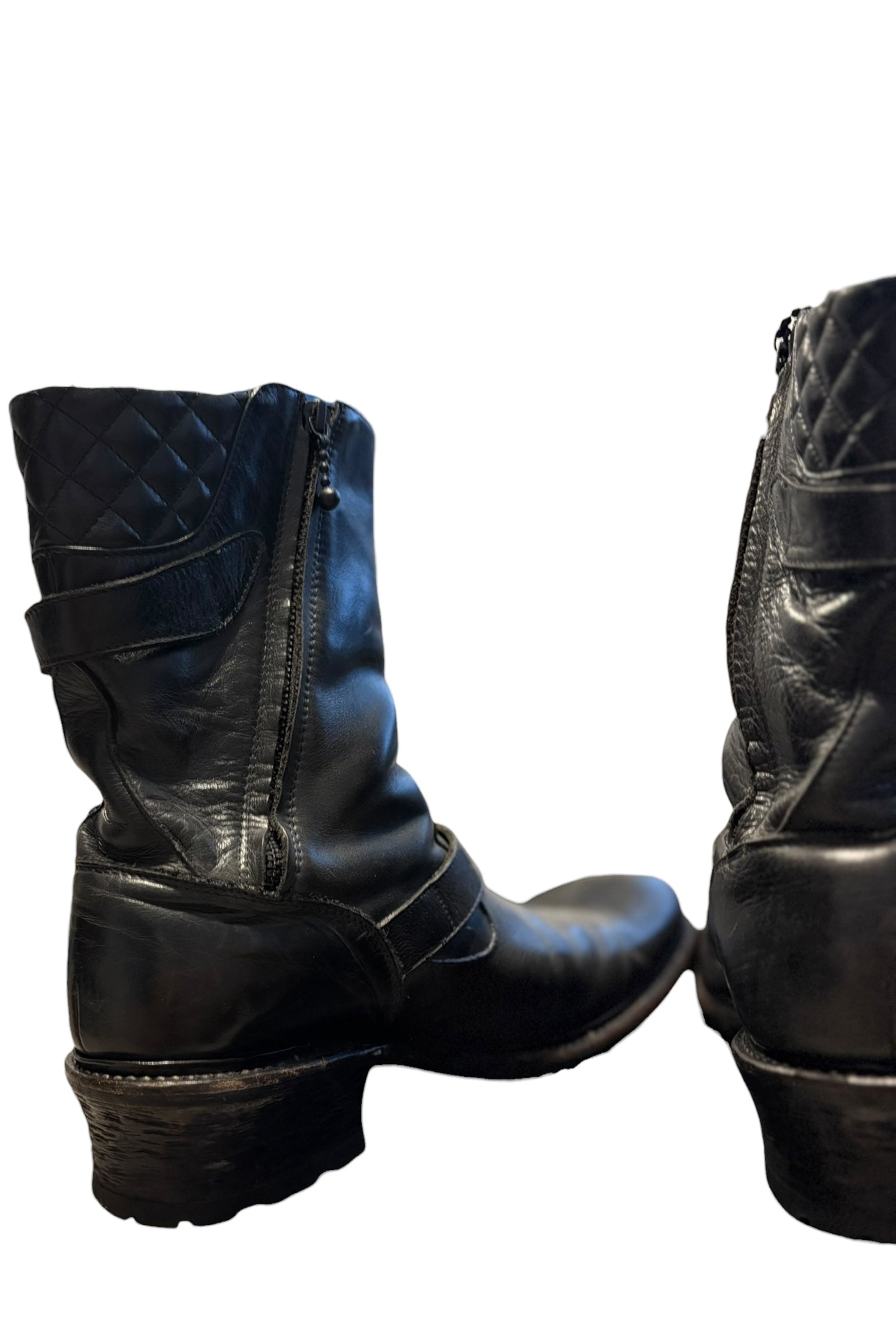 Alfredo Bannister black engineer leather boots with side zipper