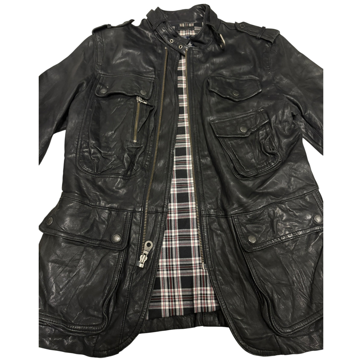 Japanese Avirex asymmetric lambskin leather multipocket jacket