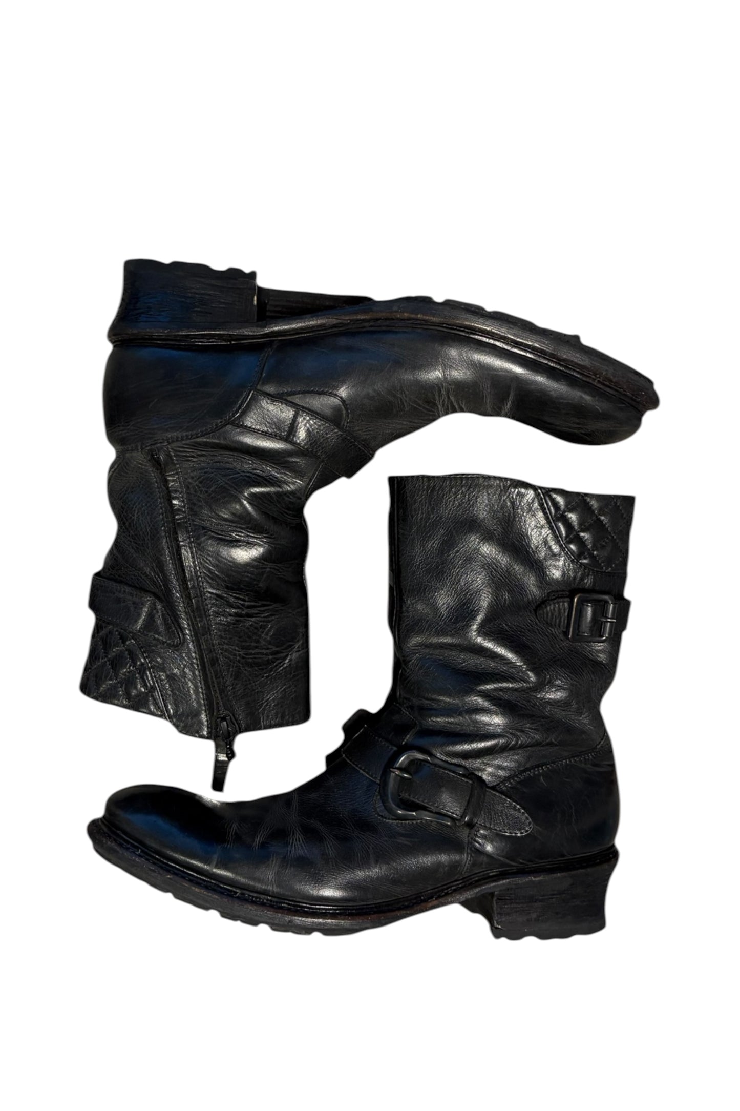 Alfredo Bannister black engineer leather boots with side zipper