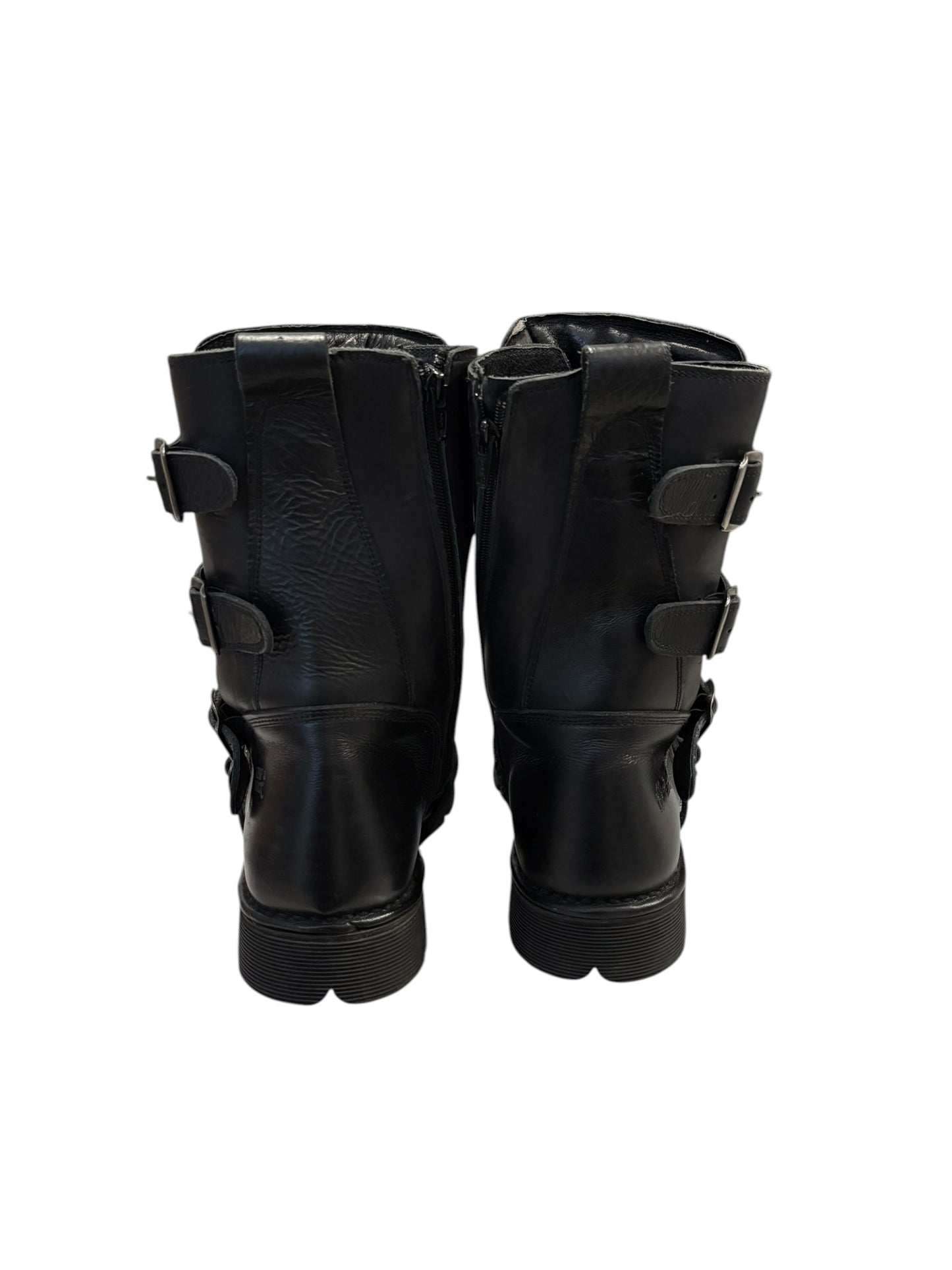 New Rock black multi buckle reactor boots w side zipper