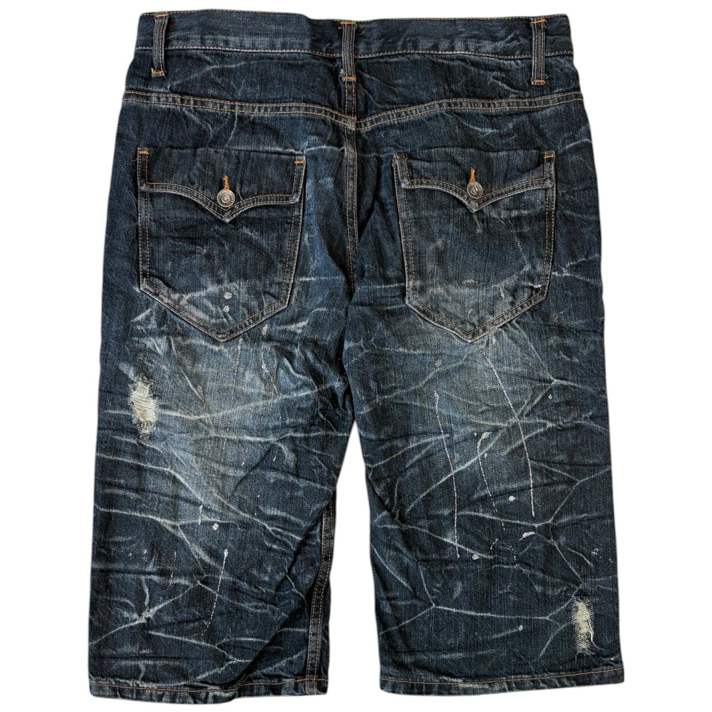 Japanese brand distressed whiskered denim jorts