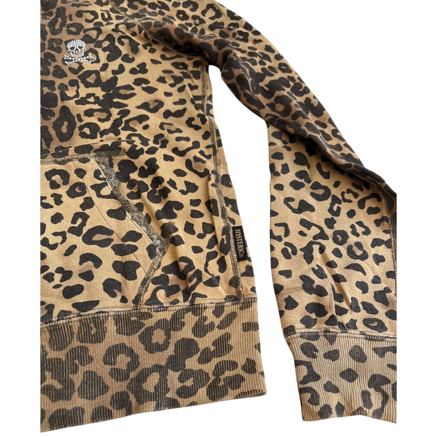 Hysteric Glamour leopard print rhinestone skull zip hoodie