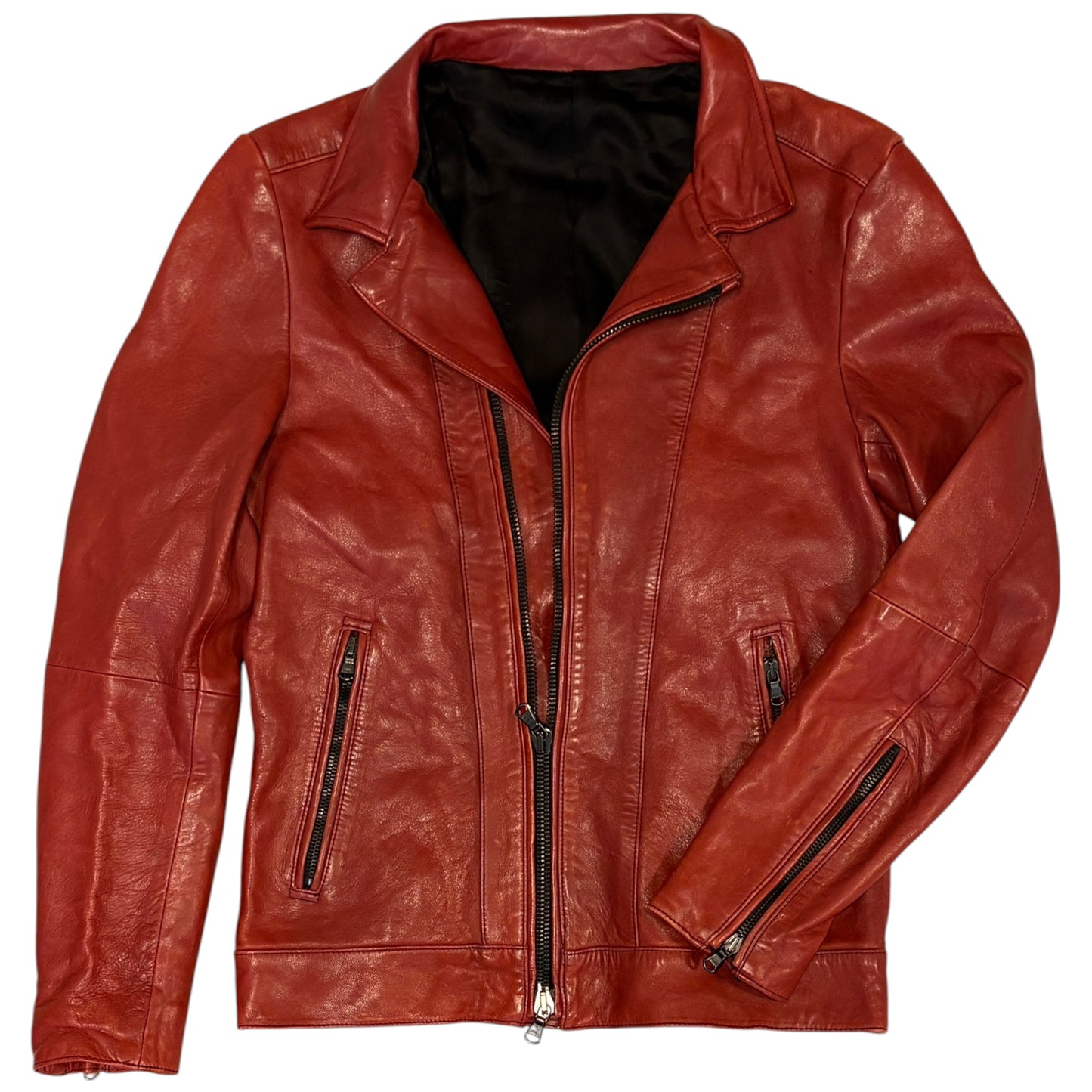 5351 Pour Les Hommes asymmetric red lambskin leather jacket
