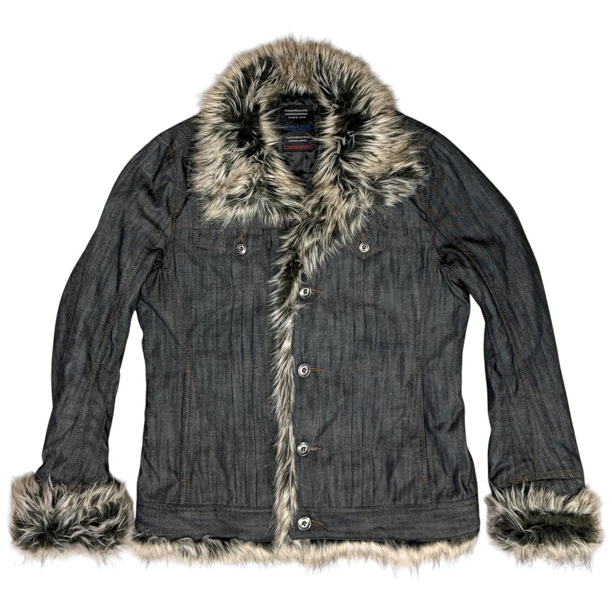 Nicole Club raccoon fur lined  grey denim jacket