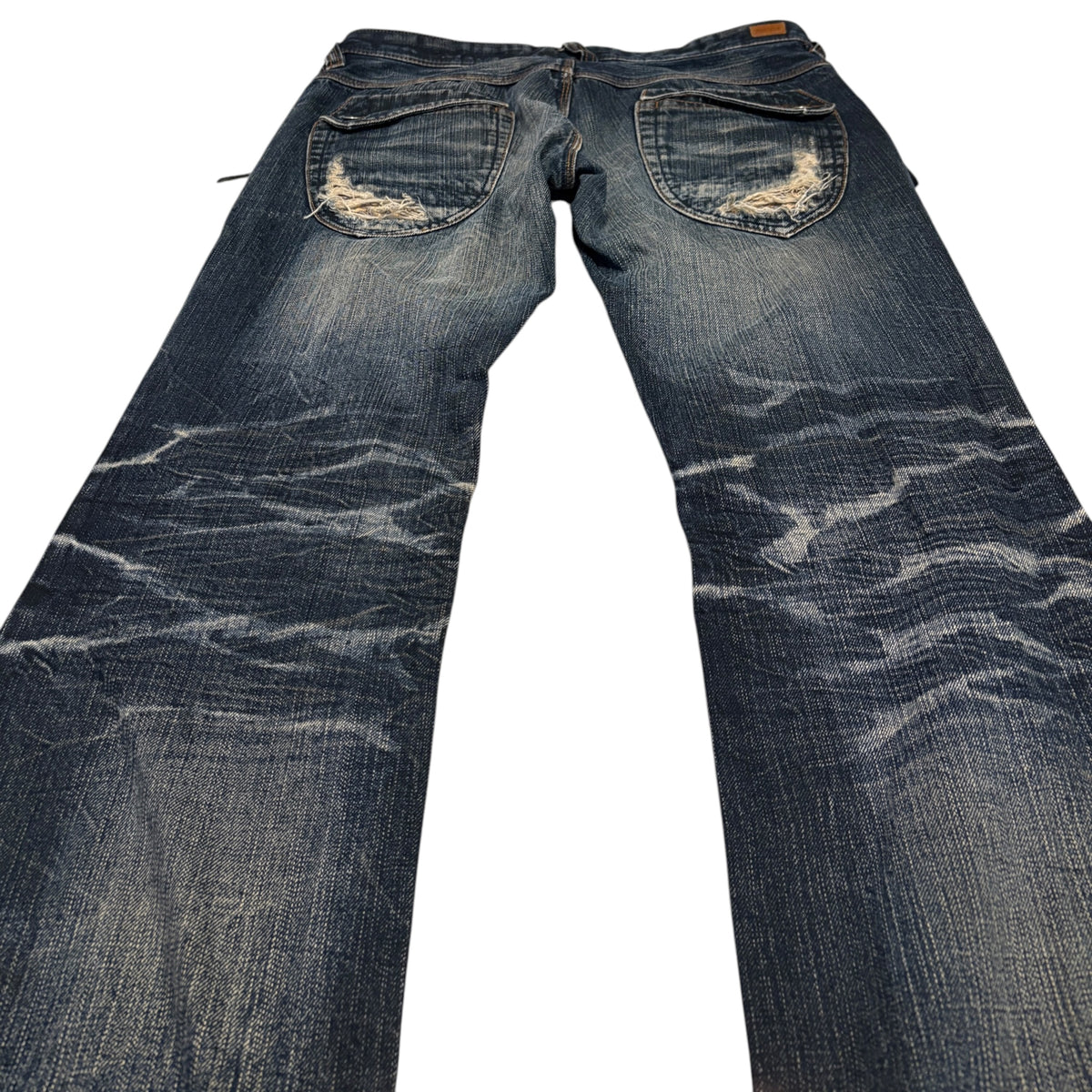 Nicole Club blue streaked whiskered bootcut denim neans