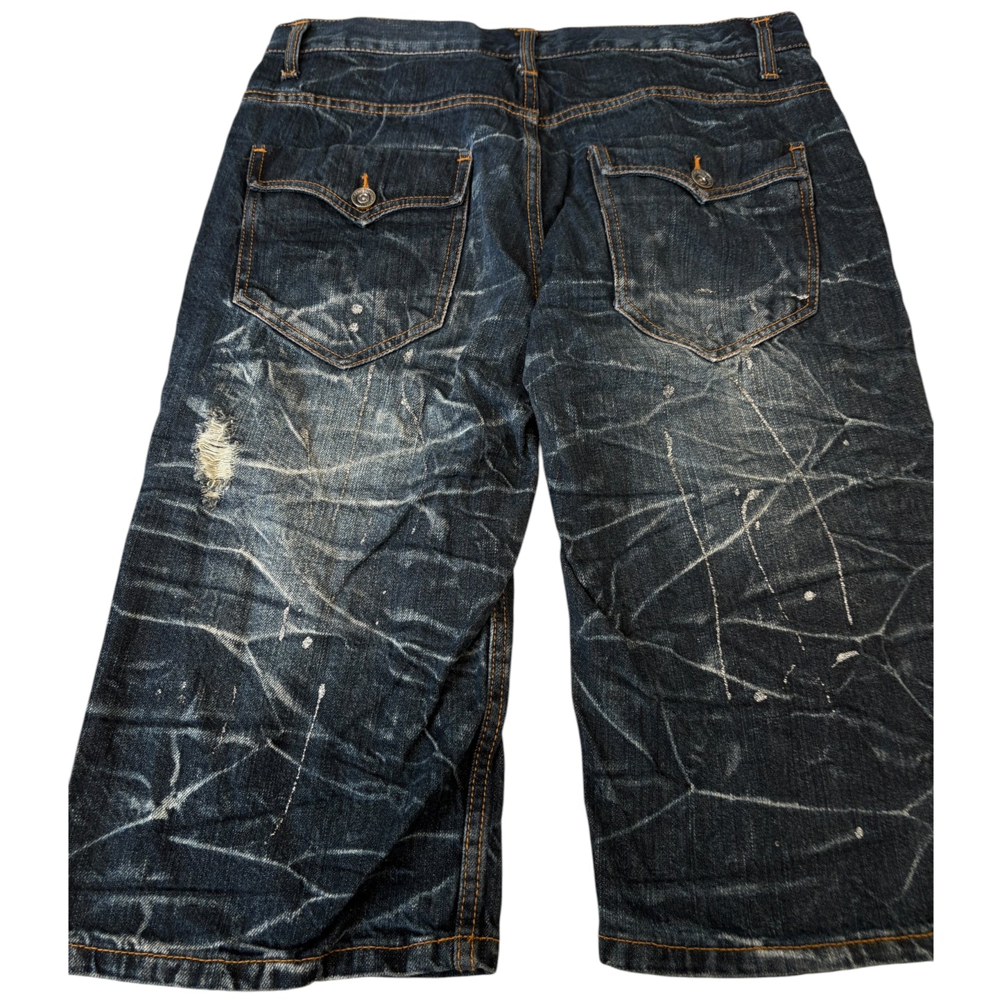 Japanese brand distressed whiskered denim jorts