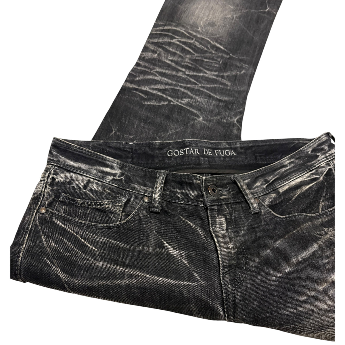 Fuga grey whiskered bootcut distressed denim jeans