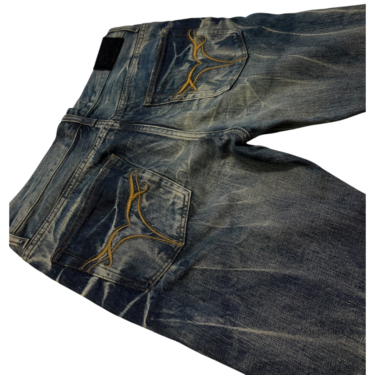 Jackrose blue whiskered washed bootcut denim jeans
