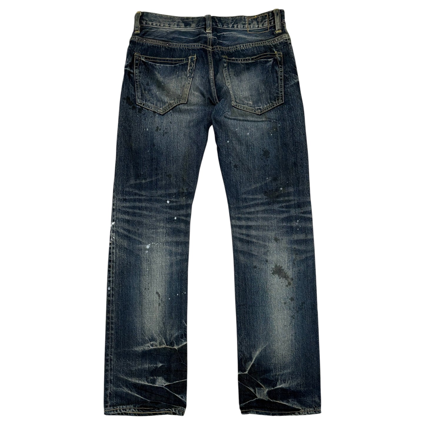 Japanese brand Plag distressed patchwork denim jeans