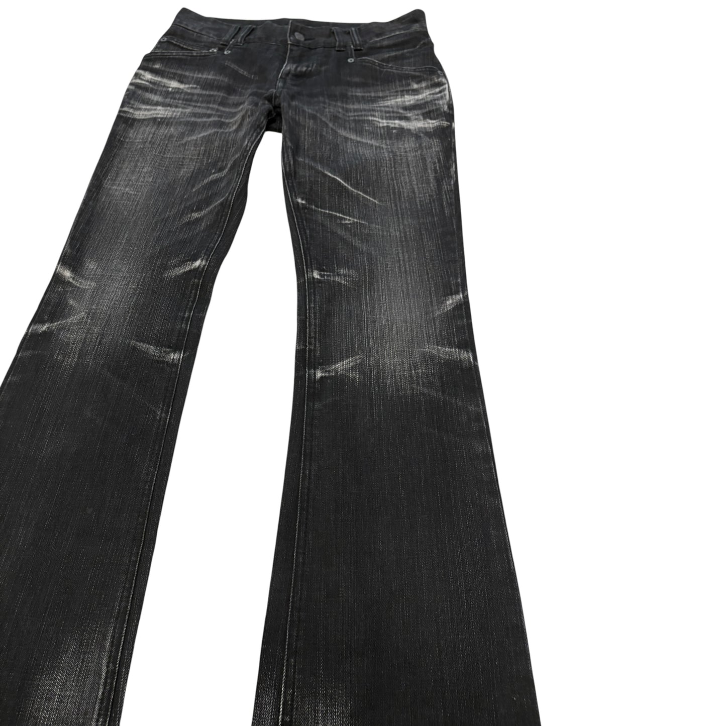 Japanese brand black streaked bootcut denim jeans