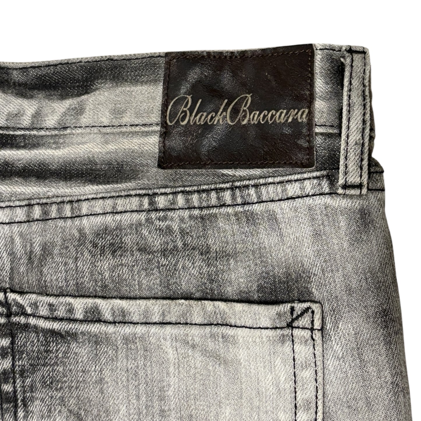 Black Baccara distressed grey face wash bootcut jeans