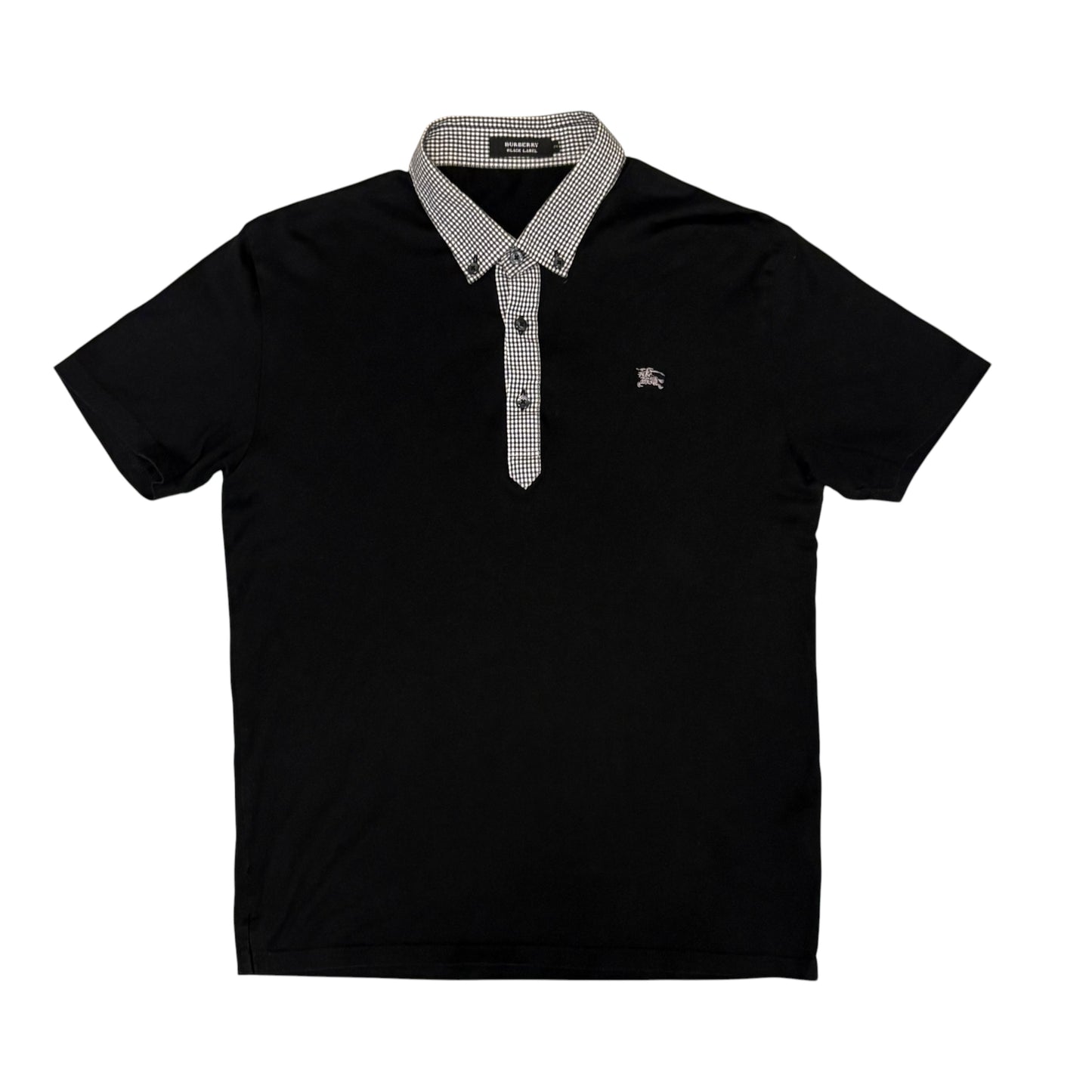 Burberry Black Label black polo T-shirt w/ white check collar