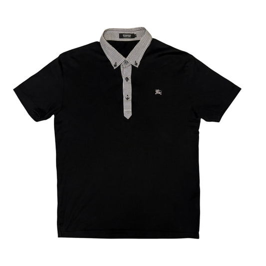 Burberry Black Label black polo T-shirt w/ white check collar