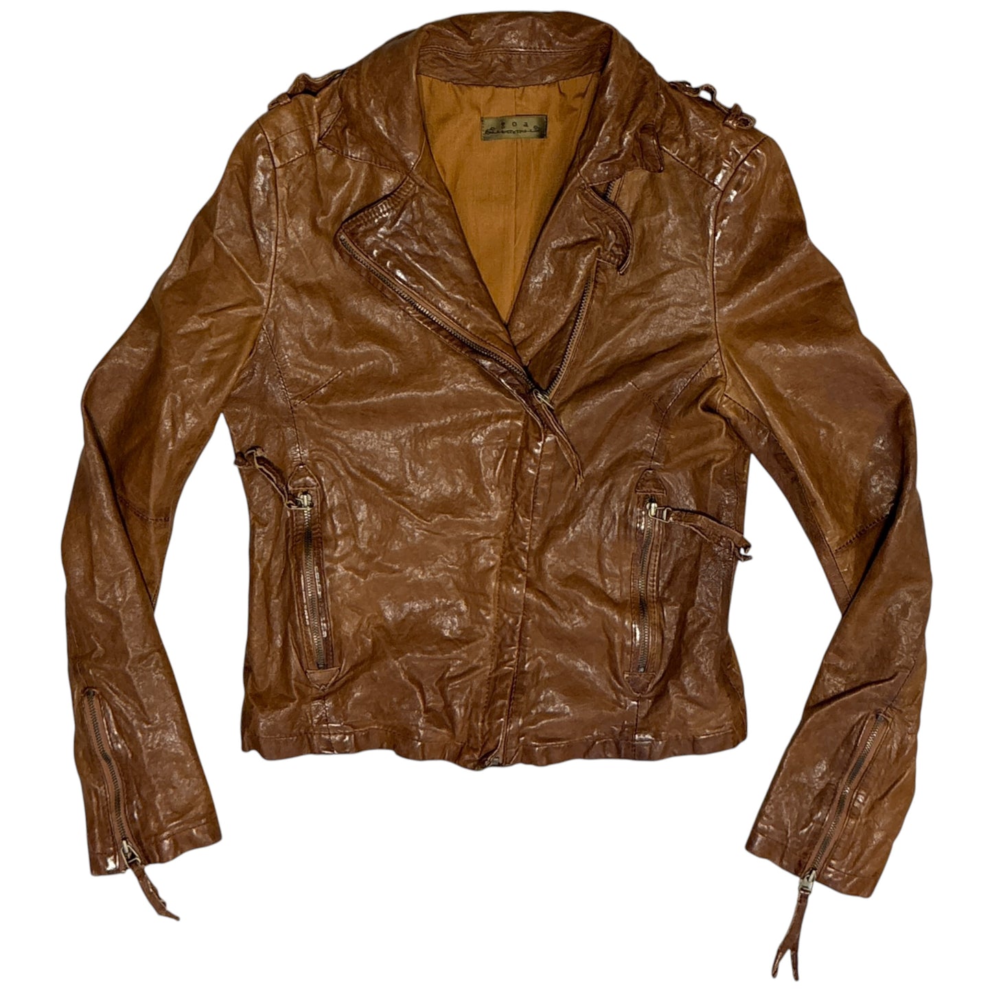 Goa pig leather asymmetric brown biker jacket