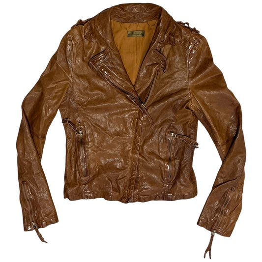 Goa pig leather asymmetric brown biker jacket