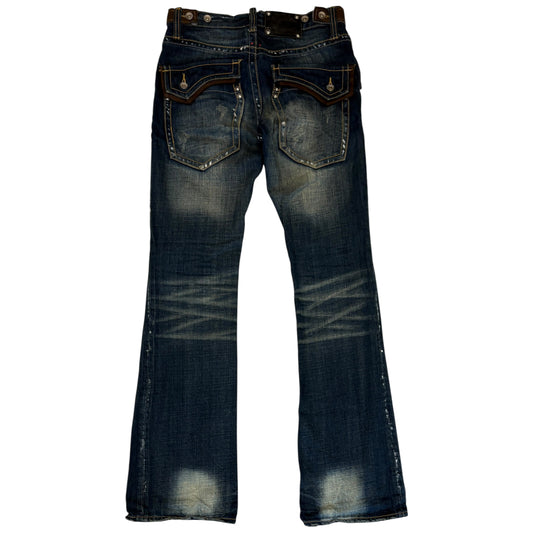 Semantic Design multizip detailed inseam shine effect bootcut jeans