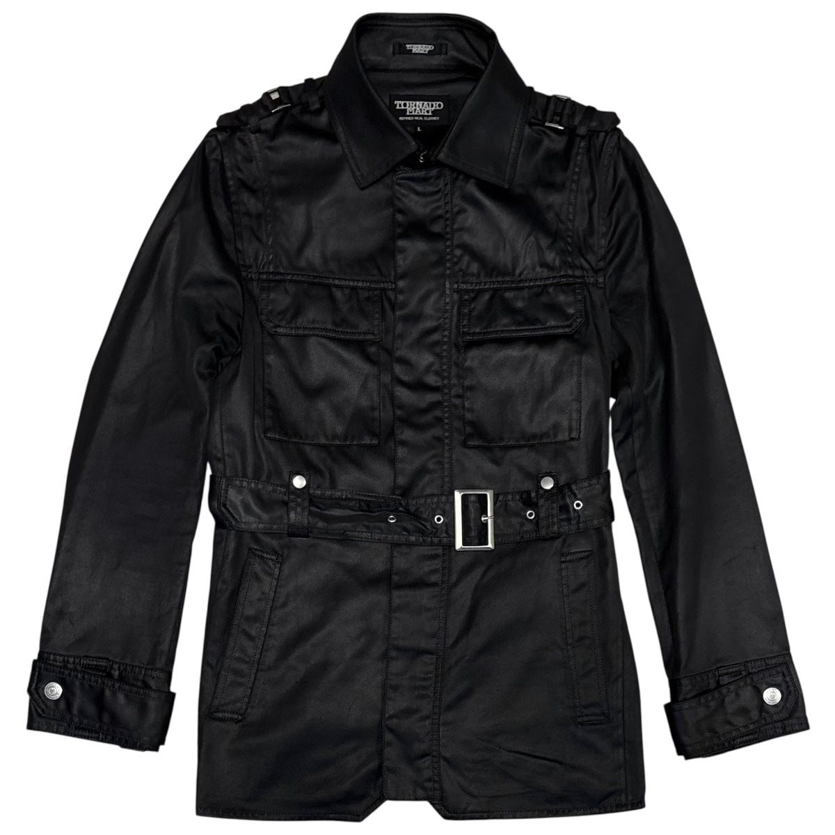 Tornado Mart black trench coat with removable belt