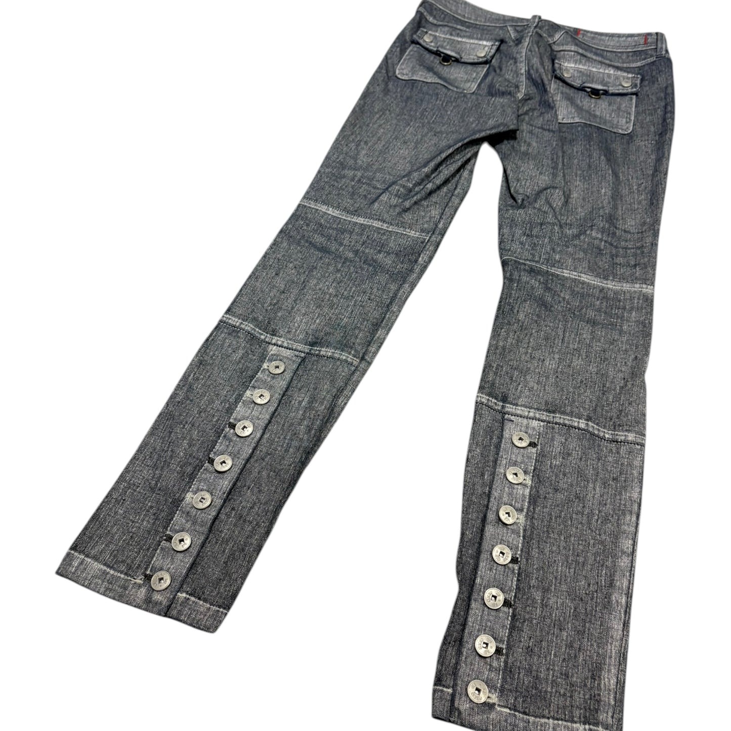 Marithe Francois Girbaud grey jeans w button
bootcuts