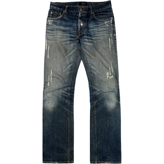 Burberry Black Label distressed blue straight denim jeans