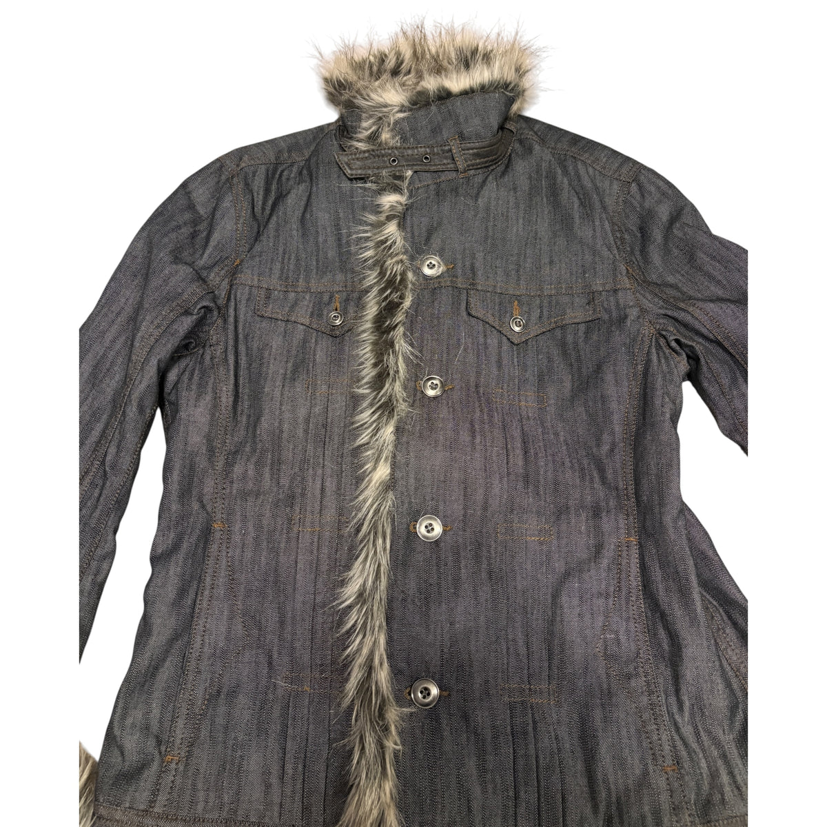 Nicole Club raccoon fur lined  grey denim jacket