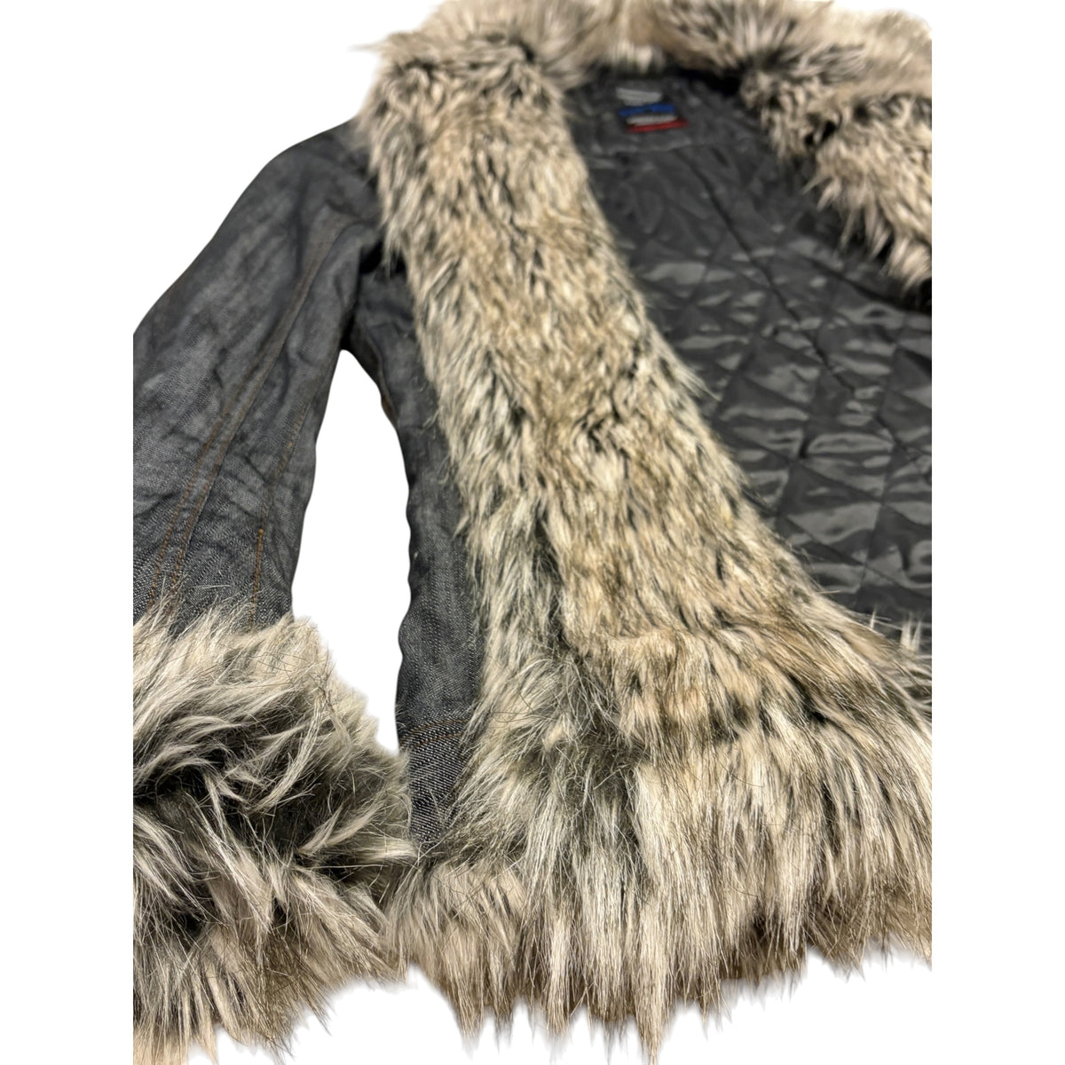 Nicole Club raccoon fur lined  grey denim jacket