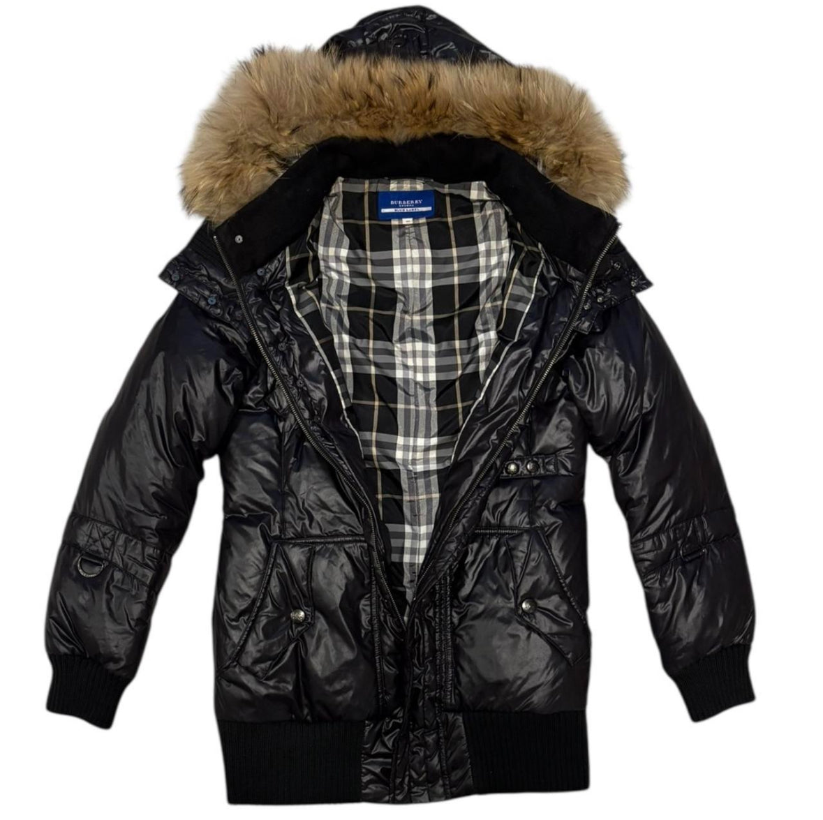 Burberry Blue Label 
raccoon fur hood down puffer jacket