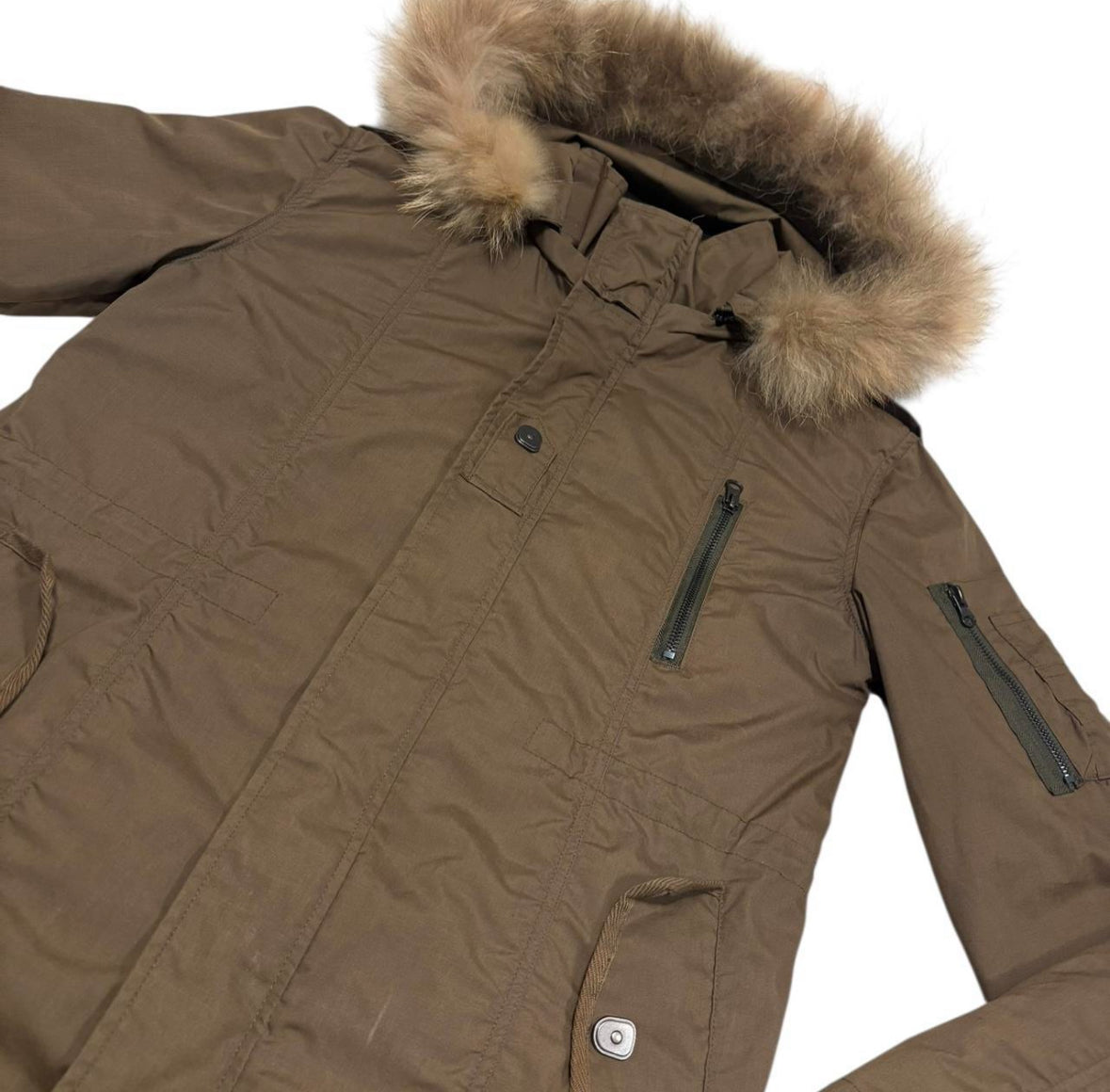 Tornado Mart parka khaki brown fur hood mod coat