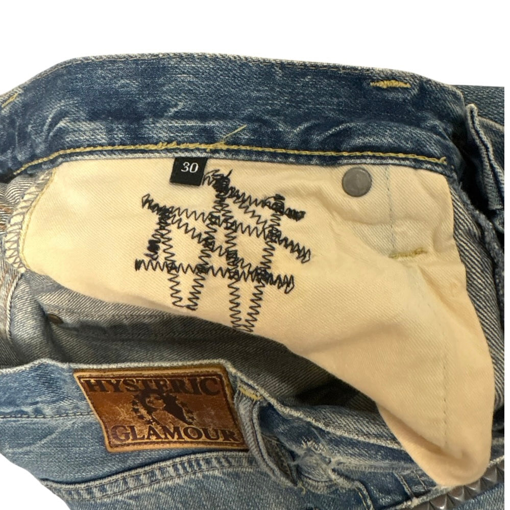Hysteric Glamour distressed blue studded pocket denim jeans