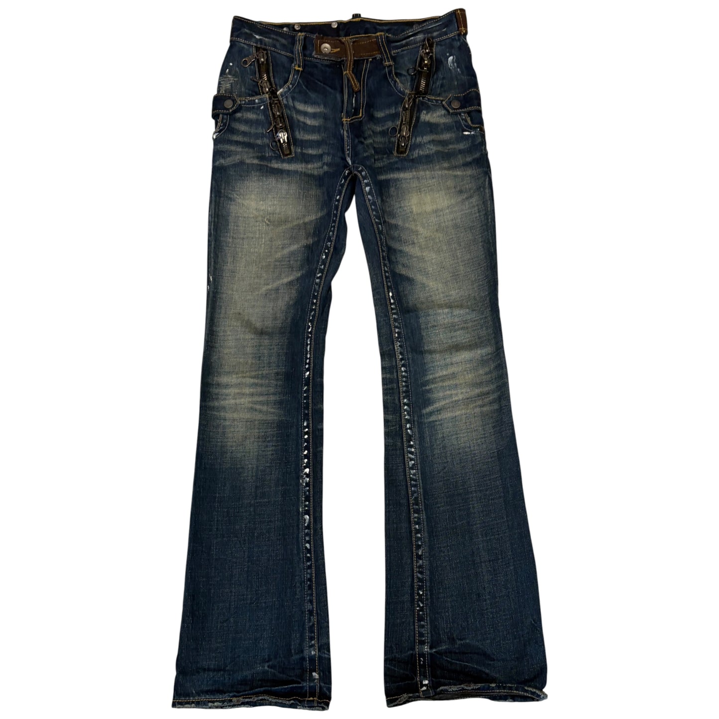 Semantic Design multizip detailed inseam shine effect bootcut jeans