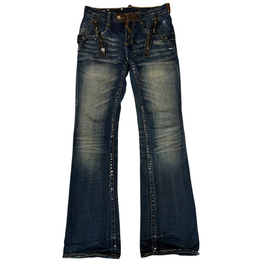 Semantic Design multizip detailed inseam shine effect bootcut jeans