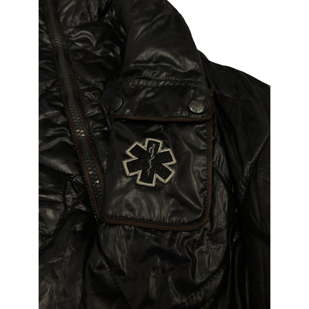 Avirex (Japanese exclusive line) black shell puffer jacket w/ embroided badges