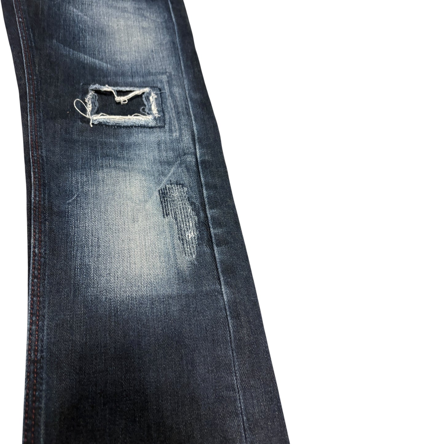 Nicole Club distressed repaired patches dark blue denim jeans